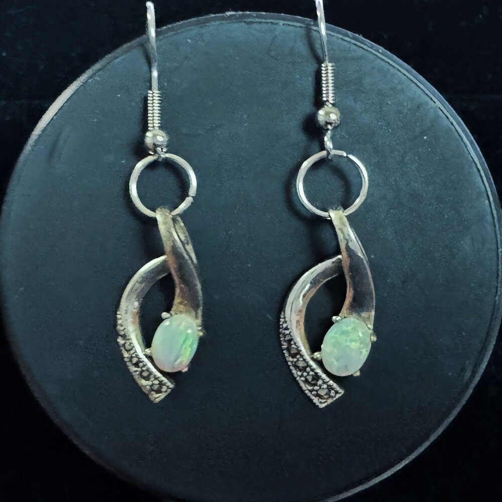 Sterling Silver Opal Earrings with Small Crystals